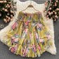 Holiday style jumpsuit with off-shoulder puff sleeves and slim fit short chiffon print dress pants R2324