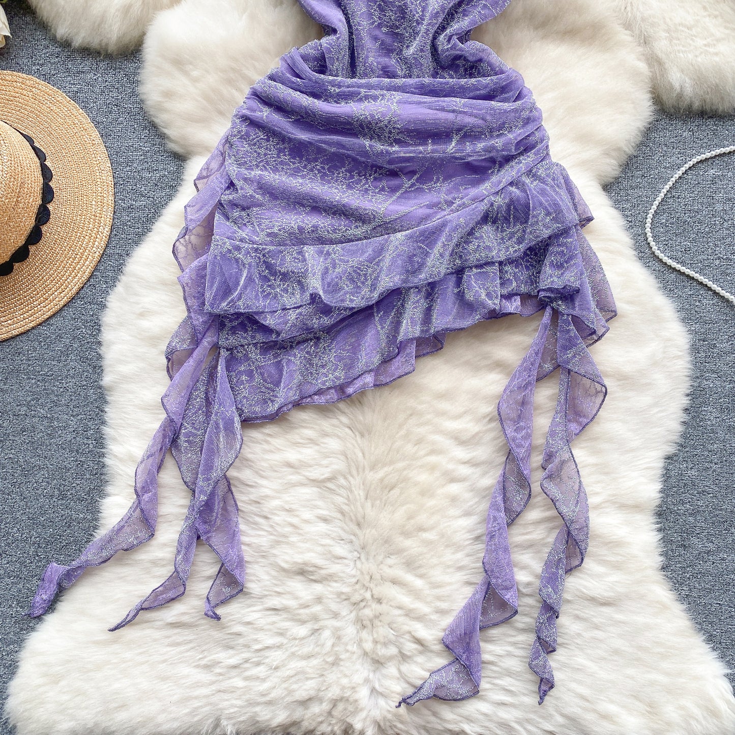 European and American sweet and cool hot girl style sexy dress ruffled short skirt tube top dress R2289