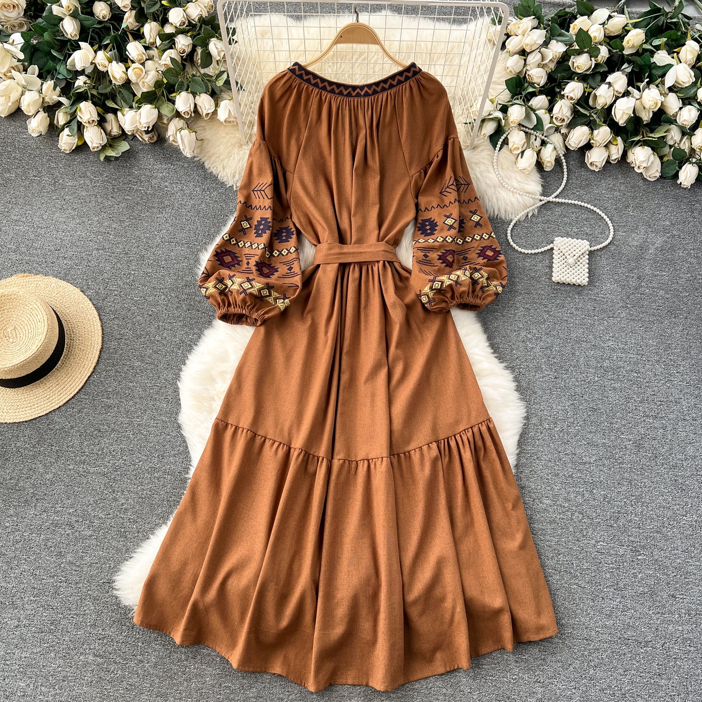 Holiday style dress outfit sweet and stylish embroidery loose waist long skirt R2331