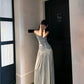 Vacation style outfit beautiful gentle style halter neck vest a-line skirt two-piece suit R0863