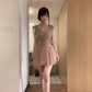 Gentle temperament v-neck sleeveless top mesh skirt beautiful two-piece suit R0870
