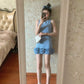 French style blue Chanel style vest dress beautiful loose A-line short skirt R0868