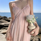 Pink flower suspender dress beautiful small skirt temperament long skirt R0521