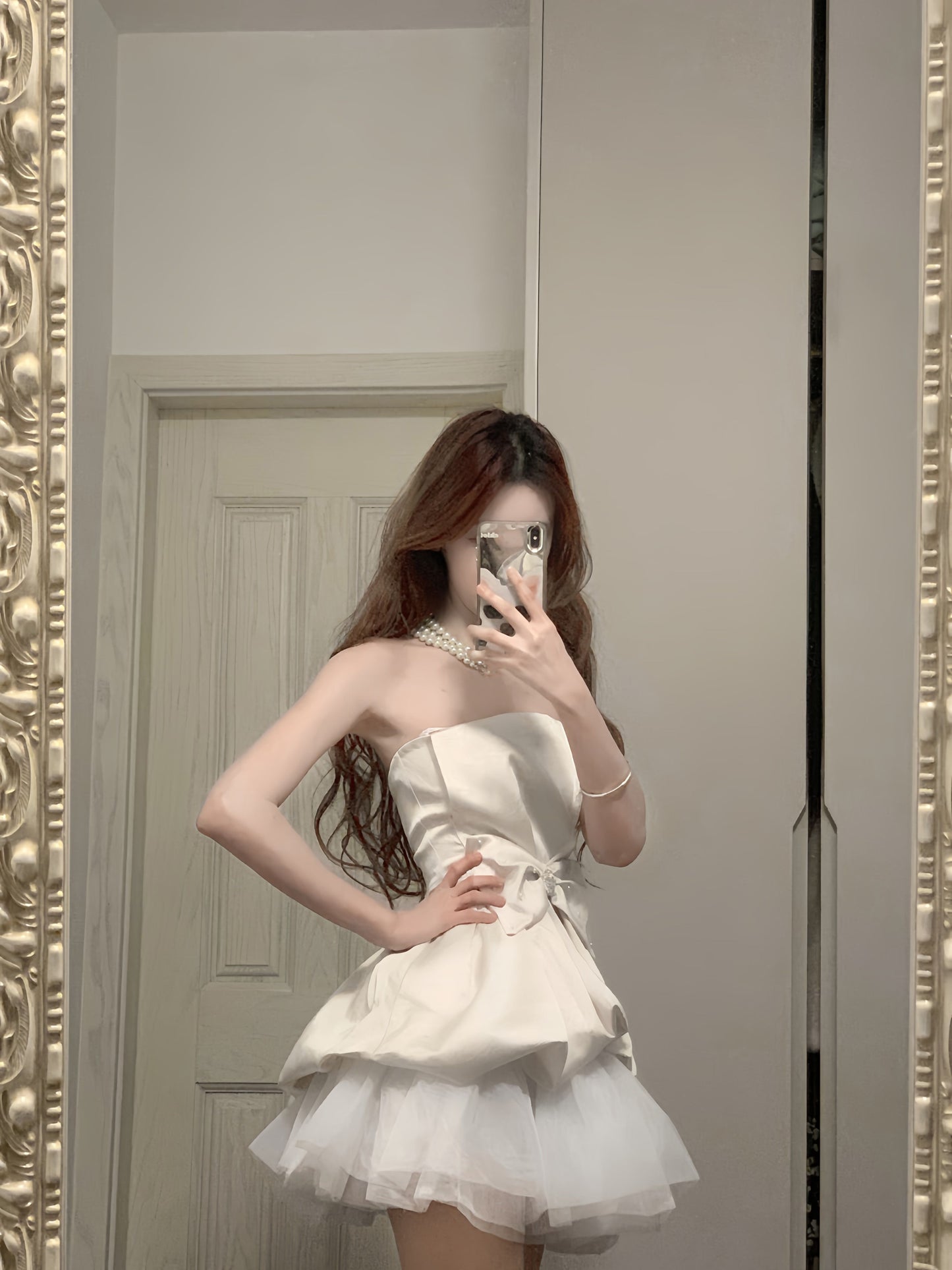 One-shoulder tube top dress gentle temperament waist dress tutu skirt R0527