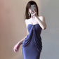 Show figure purple strapless tube top dress new sexy slim hip skirt R0518