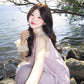 Gentle pink sleeveless halter neck dress beautiful loose skirt R0528