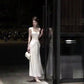 Temperament suspender dress lace patchwork waist slim banquet dress skirt R0519