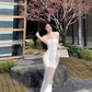 White lace suspender dress beautiful waist hip skirt R0526