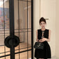 Temperament little black dress bow vest dress waist A-line small dress R0536