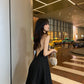 Vacation travel outfit sexy backless suspender dress ins super hot little black dress R1498