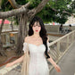 Summer beautiful outfit set white one shoulder top a line skirt two piece set R0854