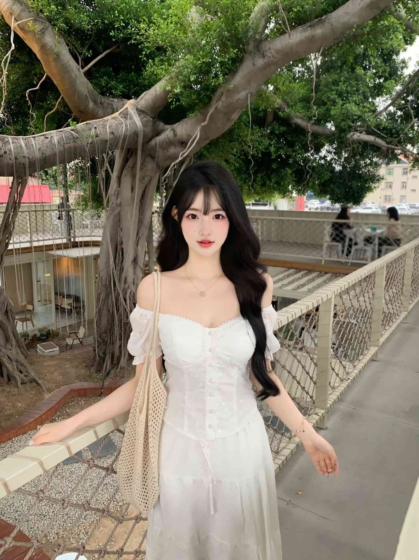 Summer beautiful outfit set white one shoulder top a line skirt two piece set R0854