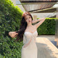 Sexy white hollow suspender dress with elegant waist and slim fit R0598