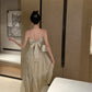 French high-end backless suspender dress sexy V-neck super fairy A-line long skirt R1467