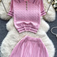 New versatile knit sweater two-piece suit short-sleeved top + high-waist pleated skirt R2305