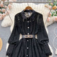 New style lapel heavy hook flower hollow French lace dress sexy long skirt R2306