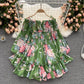 Holiday style jumpsuit with off-shoulder puff sleeves and slim fit short chiffon print dress pants R2324