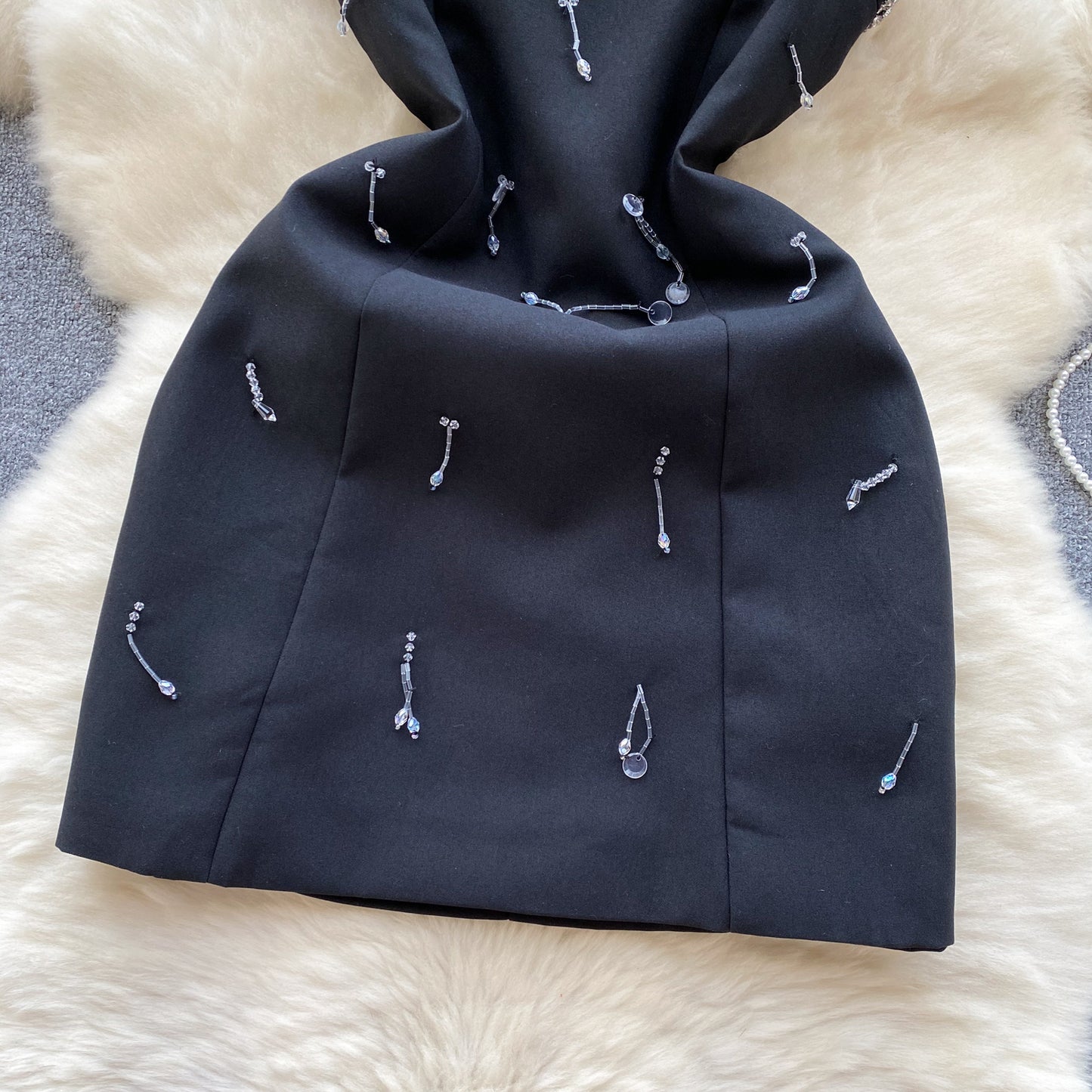 Small dress high-end niche beaded tassel slim short heavy diamond-studded halter dress R2338