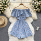 Floral jumpsuit summer ruffled one-shoulder slimming off-shoulder waist wide-leg shorts R2308