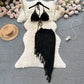 Holiday Style Suit Bikini Halter Vest Versatile Tassel Skirt Knitted Two-piece Suit R2315