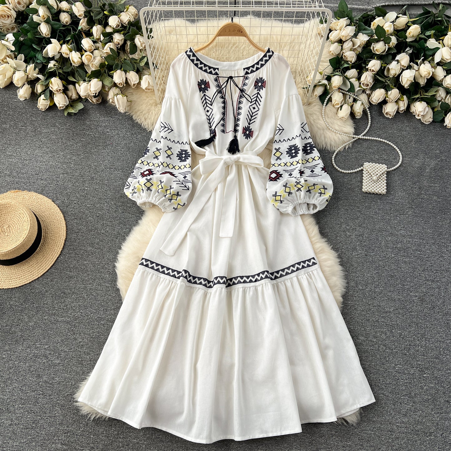Holiday style dress outfit sweet and stylish embroidery loose waist long skirt R2331