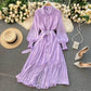 French dress 2025 new women's POLO collar slim fit long polka dot chiffon pleated skirt R2310