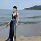 Holiday halter dress with open back for seaside travel wear beach skirt atmosphere R1569