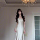 Satin suspender dress unique waist backless banquet dress R0512