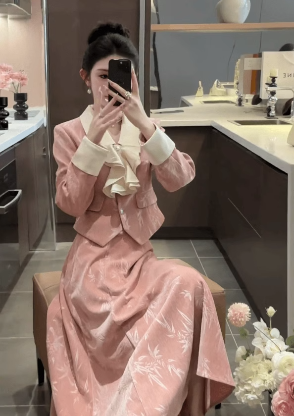 French gentle Chanel style suit skirt high-end suit jacket large swing skirt skirt two-piece suit R1638