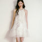 Moonlight White Layered Organza Tie-Up Bow Pearl Neck Tutu Dress R5126