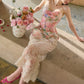 French sweet romantic oil painting lace fishbone tube top dress suit summer homecoming dress R5119