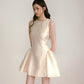 Beige glossy satin 3D handmade pearl princess skirt puffy dress R5133
