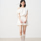 White French hollow flower off-shoulder dress with bow tie design and waist skirt R5131