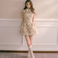 Rose Oil Painting Shirt Collar Sleeveless Dress Qianjinfeng Puffy Slim Waist Vest Dress R5134