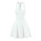 Hot girl temperament retro niche halter neck lace-up backless dress female slim fluffy short skirt R3040