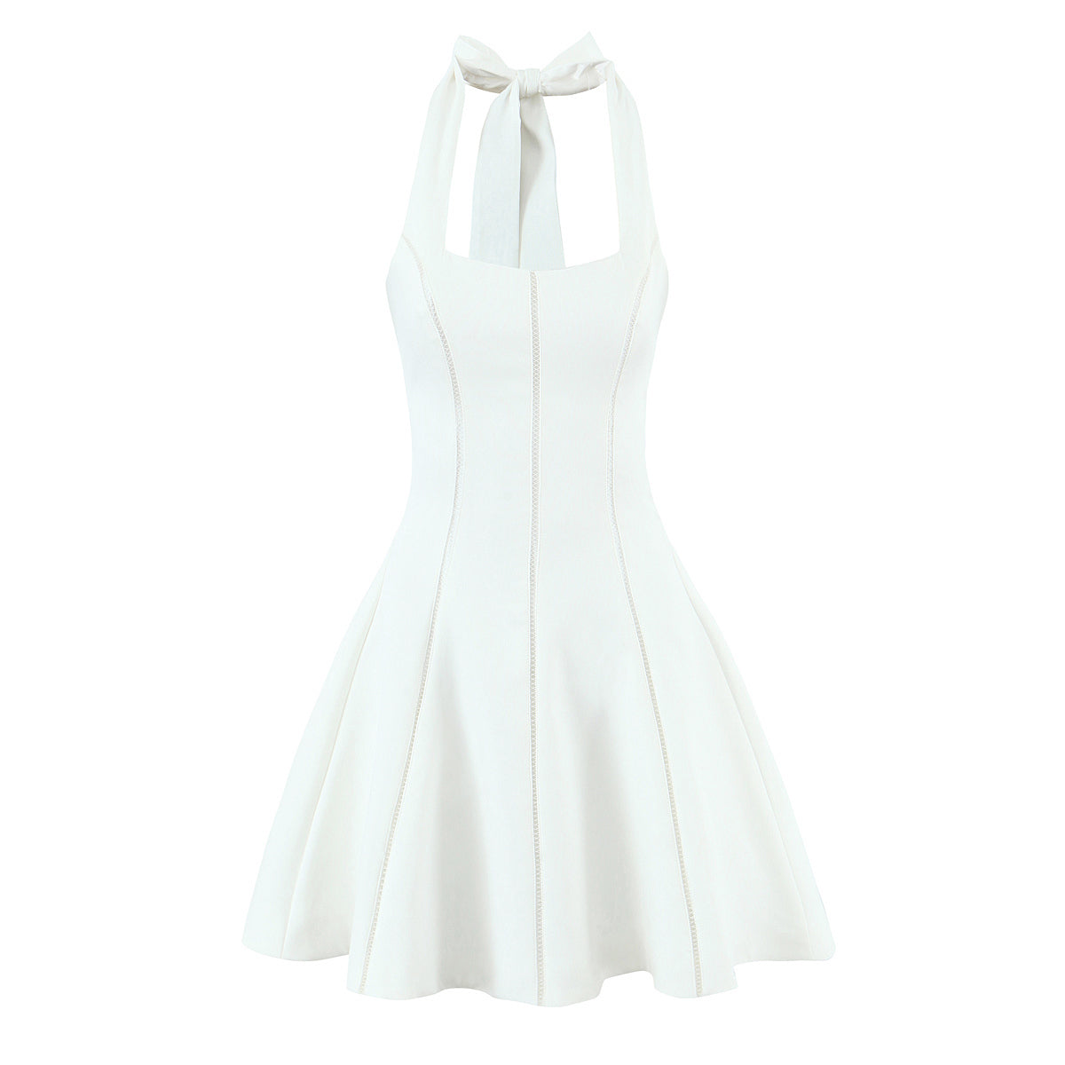 Hot girl temperament retro niche halter neck lace-up backless dress female slim fluffy short skirt R3040