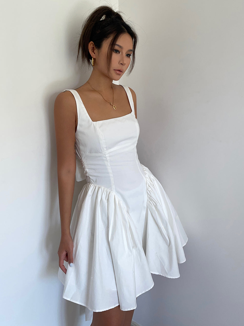 French romantic butterfly backless dress for women new square neck waist tie skirt R3039