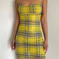 Show body American hot girl sexy yellow plaid soft a-line suspender skirt holiday dress R3033