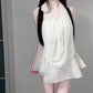 A complete set of pure and relaxed white halter top and short skirt two-piece suit R0833