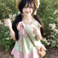 Pure outfit set casual green small flying sleeve top short skirt two-piece set R0834