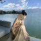 Retro high-end backless sexy halter neck dress waist temperament holiday long dress R1435