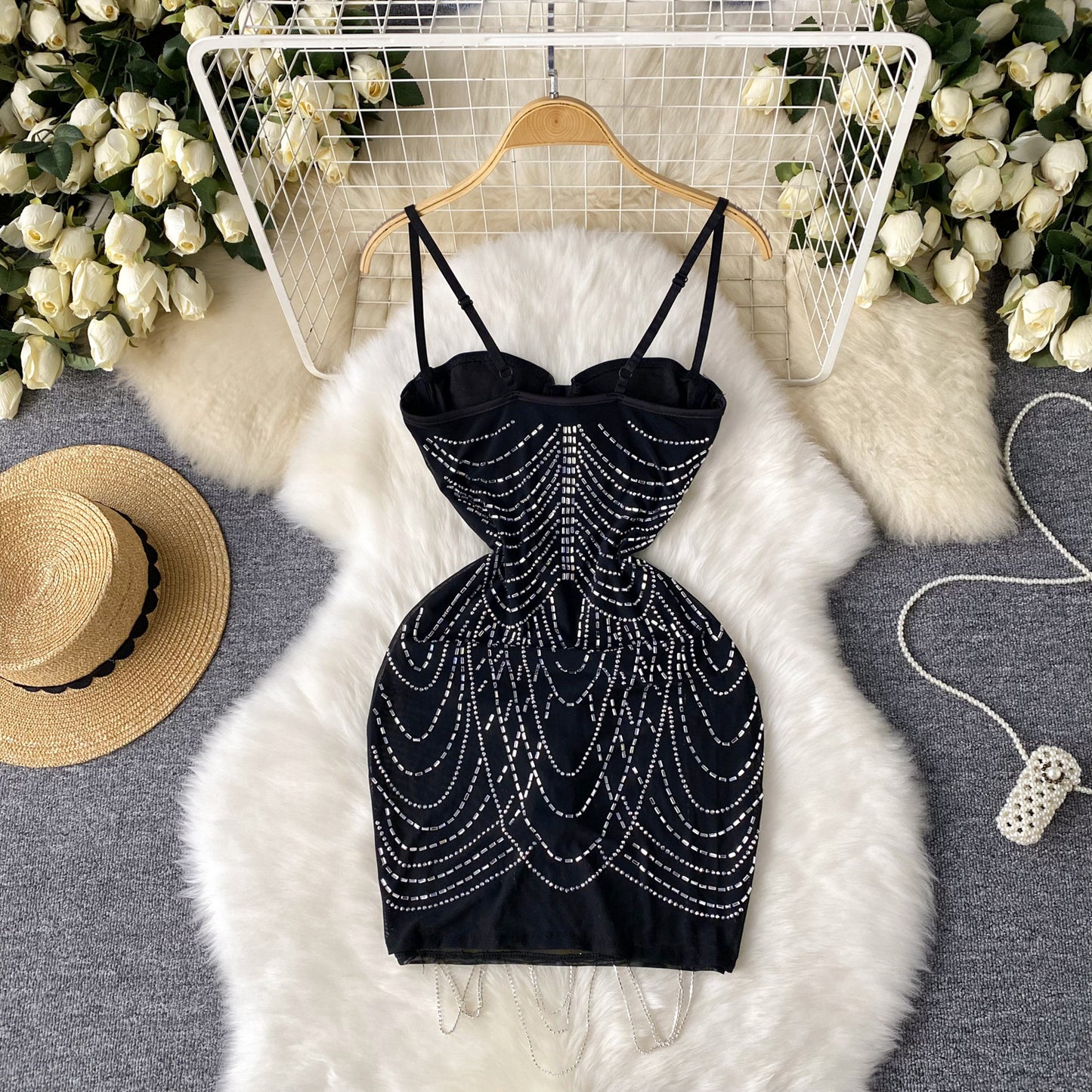 European and American sexy tassel suspender skirt pure desire slim fit dress R2293