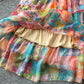 European and American style two-piece lantern sleeve button-down top high waist printed mesh skirt R2314