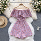 Floral jumpsuit summer ruffled one-shoulder slimming off-shoulder waist wide-leg shorts R2308