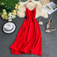 Holiday long dress cross strap backless solid color seaside medium-length swing fairy dress R2311