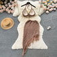 Holiday Style Suit Bikini Halter Vest Versatile Tassel Skirt Knitted Two-piece Suit R2315