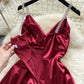 High-grade satin pearl suspender skirt new style niche waist V-neck sexy pure desire dress R2283