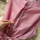 French style short-sleeved striped dress with bow tie waist A-line slim temperament shirt skirt R2297