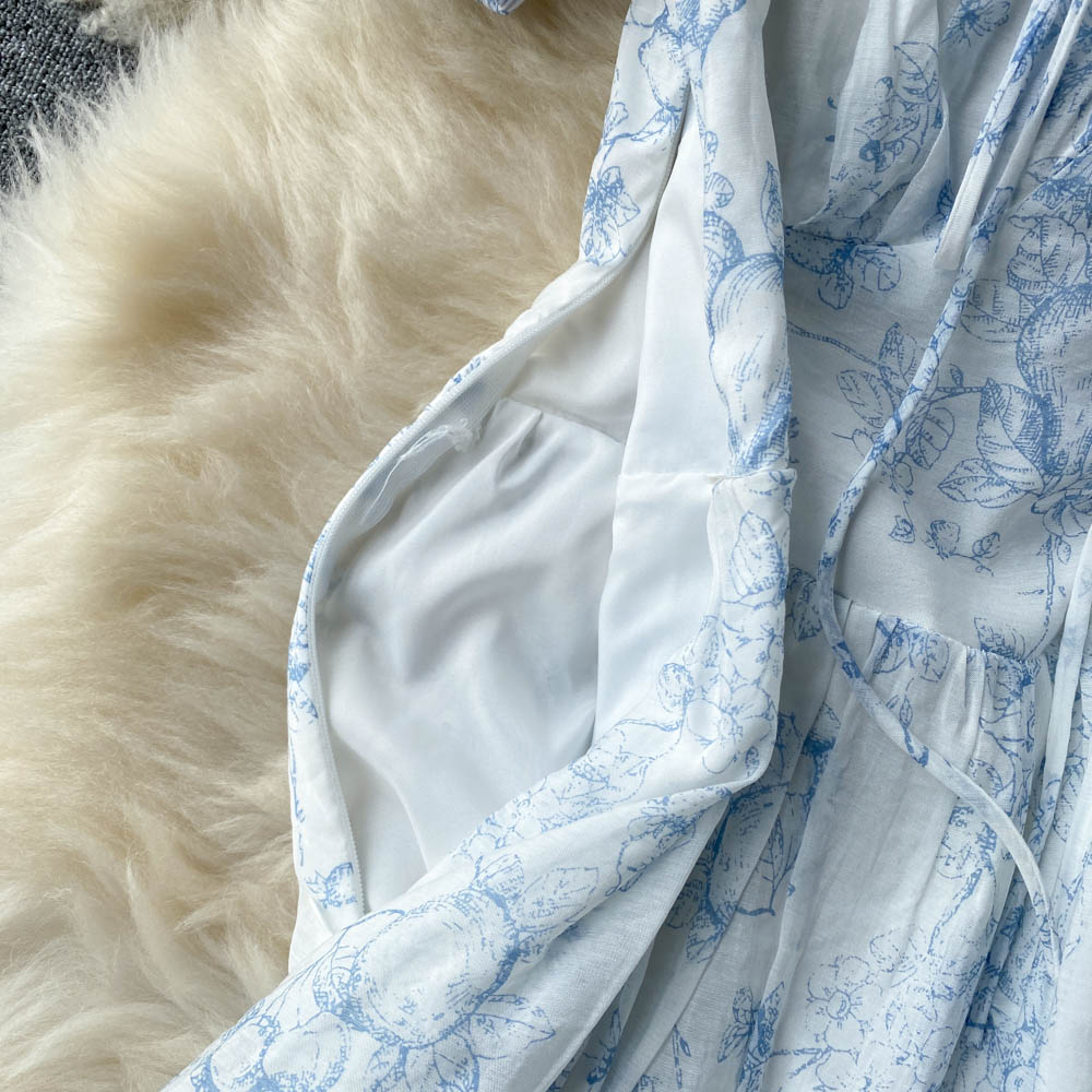 French floral dress summer dress 2025 new square collar niche waist tangerine first love skirt R2301