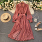 French dress 2025 new women's POLO collar slim fit long polka dot chiffon pleated skirt R2310